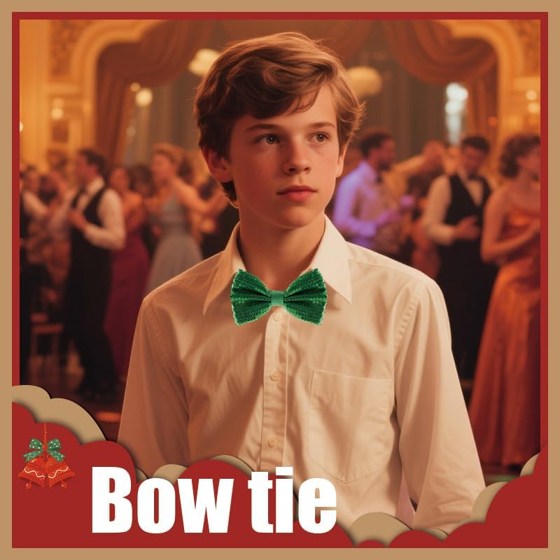 Sdopbinbin Pink Red Glitter Bow Tie for Men Boys Sparkly Christmas Bow Ties Bowtie for Men Kids Pre Tied Bow Tie for Boys - Image 3